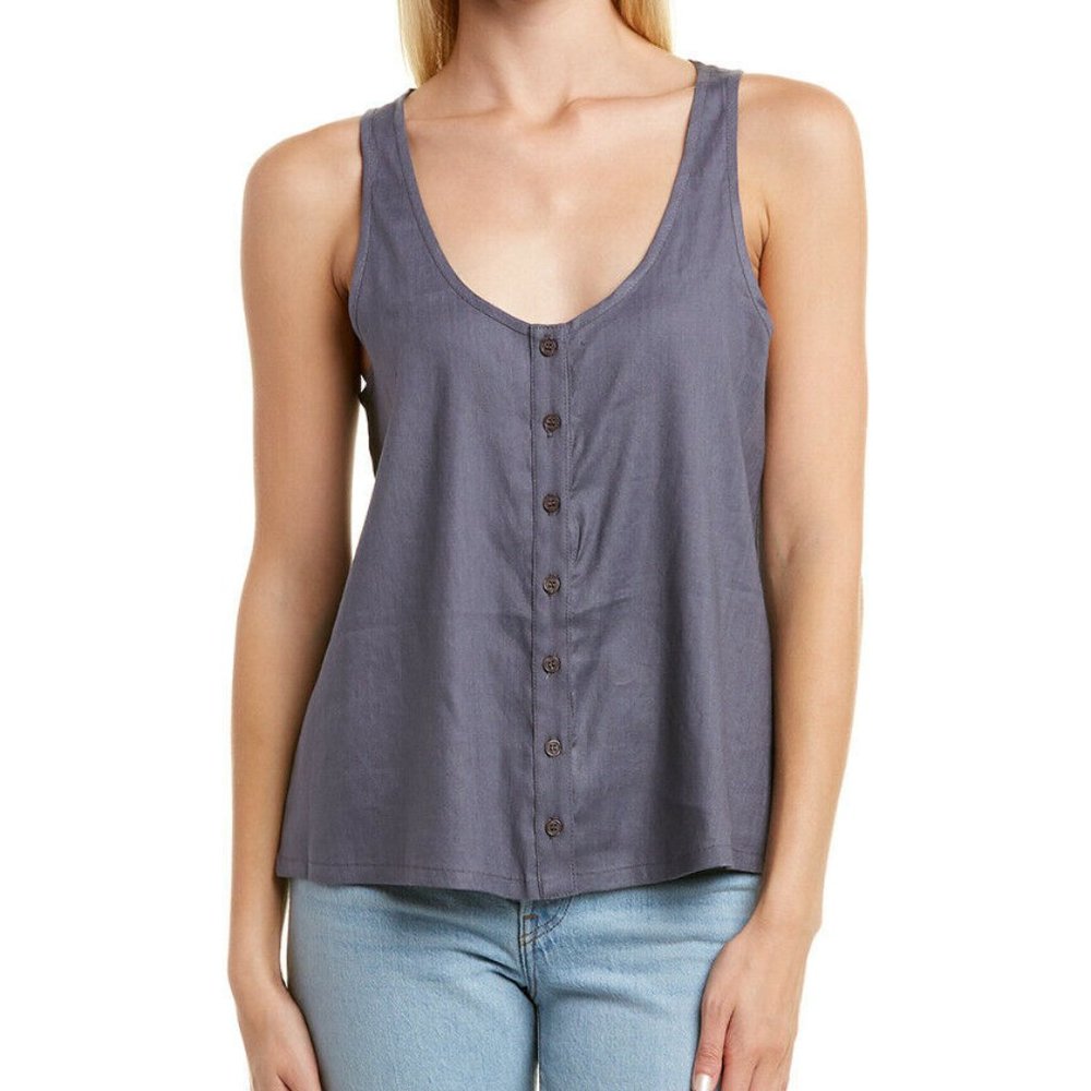 MONROW Linen Sleeveless Top Vintage Black …